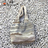 Vintage Plush Shoulder Bag Large Capacity Ink Pattern Tote Handbag Soft Fluffy P