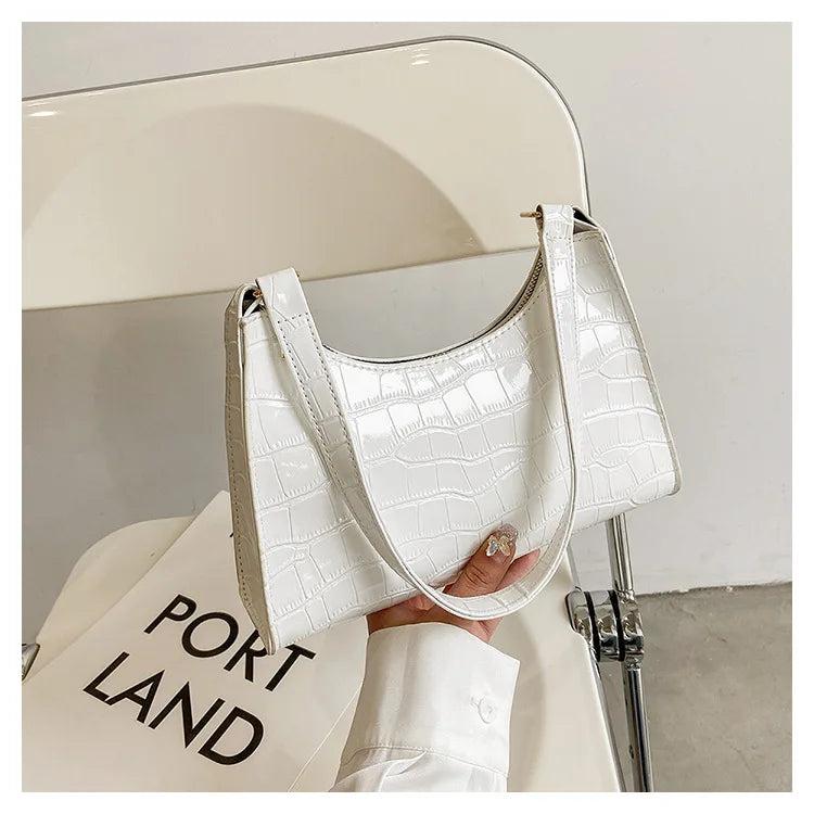 Retro Croc Pattern Shoulder Bag for Women