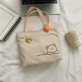 Bear Women Canvas Zipper Bag Student Tote Shoulder Messenger Bag