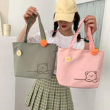 Bear Women Canvas Zipper Bag Student Tote Shoulder Messenger Bag