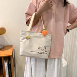 Bear Women Canvas Zipper Bag Student Tote Shoulder Messenger Bag
