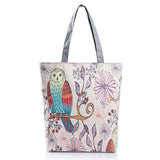 Floral & Owl Printed Canvas Tote Women Beach Bag