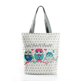 Floral & Owl Printed Canvas Tote Women Beach Bag