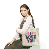 Portable Love Heart Print Beach Bag High Capacity Eco Friendly Tote Bag