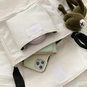 Canvas Crossbody Bags Youth Vertical Shoulder Bag Solid Wom