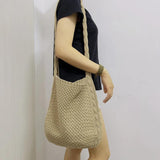 Women Shoulder Bag Knitted Handbag Boho Style Shopping Woven Handbag