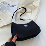 Nylon Mini Crescent Messenger Handbag Retro Style Solid Shoulder Bag