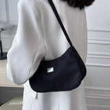Nylon Mini Crescent Messenger Handbag Retro Style Solid Shoulder Bag