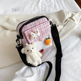 Plaid Canvas Messenger Bag Soft Girl Shoulder Bag
