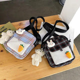 Plaid Canvas Messenger Bag Soft Girl Shoulder Bag