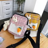 Plaid Canvas Messenger Bag Soft Girl Shoulder Bag