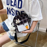 Plaid Canvas Messenger Bag Soft Girl Shoulder Bag