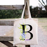 Canvas Ladies Shopping Bag Large Capacity Tote - Flower Letter Print