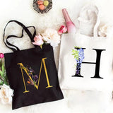 Canvas Ladies Shopping Bag Large Capacity Tote - Flower Letter Print