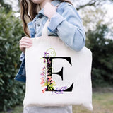 Canvas Ladies Shopping Bag Large Capacity Tote - Flower Letter Print