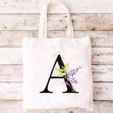 Canvas Ladies Shopping Bag Large Capacity Tote - Flower Letter Print