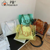 2pcs Women Composite Bags Transparent Handbags Canvas Drawstring Pouch