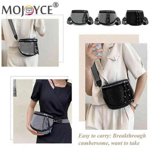 Women Leather Diamond Shoulder Bag Wide Strap Chest Waist Pack Handbags