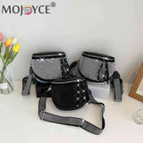 Women Leather Diamond Shoulder Bag Wide Strap Chest Waist Pack Handbags