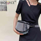 Women Leather Diamond Shoulder Bag Wide Strap Chest Waist Pack Handbags