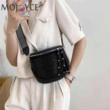 Women Leather Diamond Shoulder Bag Wide Strap Chest Waist Pack Handbags
