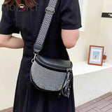 Women Leather Diamond Shoulder Bag Wide Strap Chest Waist Pack Handbags