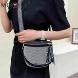 Women Leather Diamond Shoulder Bag Wide Strap Chest Waist Pack Handbags
