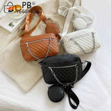 Rhombus Pattern Crossbody Bag Chain Leather Messenger Vintage Female