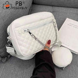 Rhombus Pattern Crossbody Bag Chain Leather Messenger Vintage Female