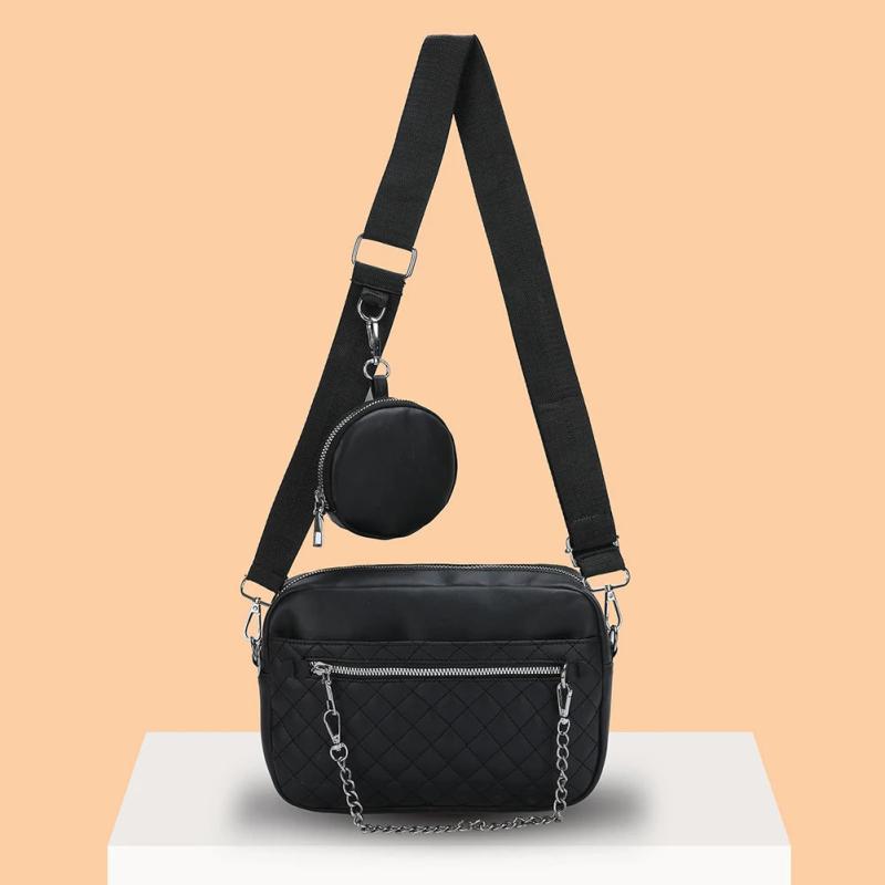 Rhombus Pattern Crossbody Bag Chain Leather Messenger Vintage Female