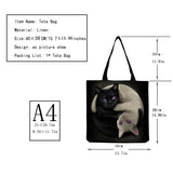 Cat Print Shopper Bag Eco Friendly Handbag Cartoon Animal Portable High Capacity