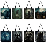 Cat Print Shopper Bag Eco Friendly Handbag Cartoon Animal Portable High Capacity