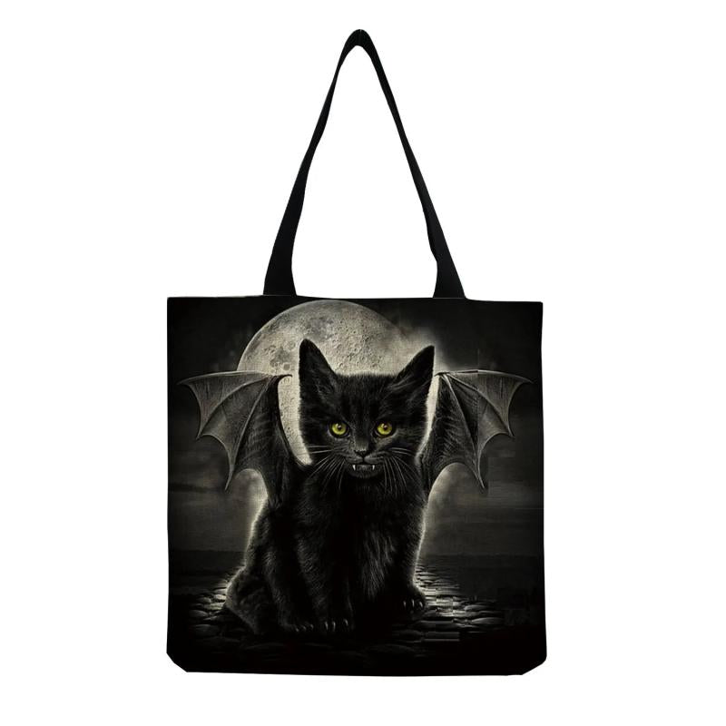 Cat Print Shopper Bag Eco Friendly Handbag Cartoon Animal Portable High Capacity
