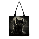 Cat Print Shopper Bag Eco Friendly Handbag Cartoon Animal Portable High Capacity