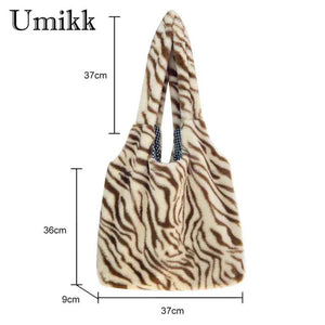 Animal Print Shoulder Bag Leopard Cow Pattern Retro Handheld Shopping Bag