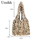 Animal Print Shoulder Bag Leopard Cow Pattern Retro Handheld Shopping Bag