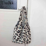 Animal Print Shoulder Bag Leopard Cow Pattern Retro Handheld Shopping Bag