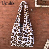 Animal Print Shoulder Bag Leopard Cow Pattern Retro Handheld Shopping Bag