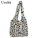 Animal Print Shoulder Bag Leopard Cow Pattern Retro Handheld Shopping Bag