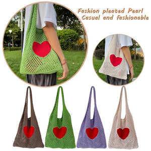 Retro Knitted Mesh Shoulder Handbag Lady Travel Tote Bag
