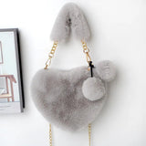 Faux Fur Heart Shaped Shoulder Bag Chain Messenger Clutch Purse