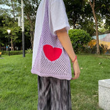 Knitted Ladies Shopping Bags Mesh Hollow Woven Handbags Women Travel Shoulder Ba
