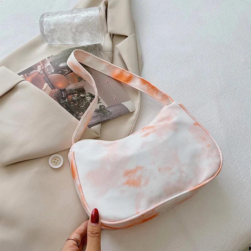 Summer Canvas Underarm Bag Zipper Lady Shoulder Bag Spray Leather Handbag