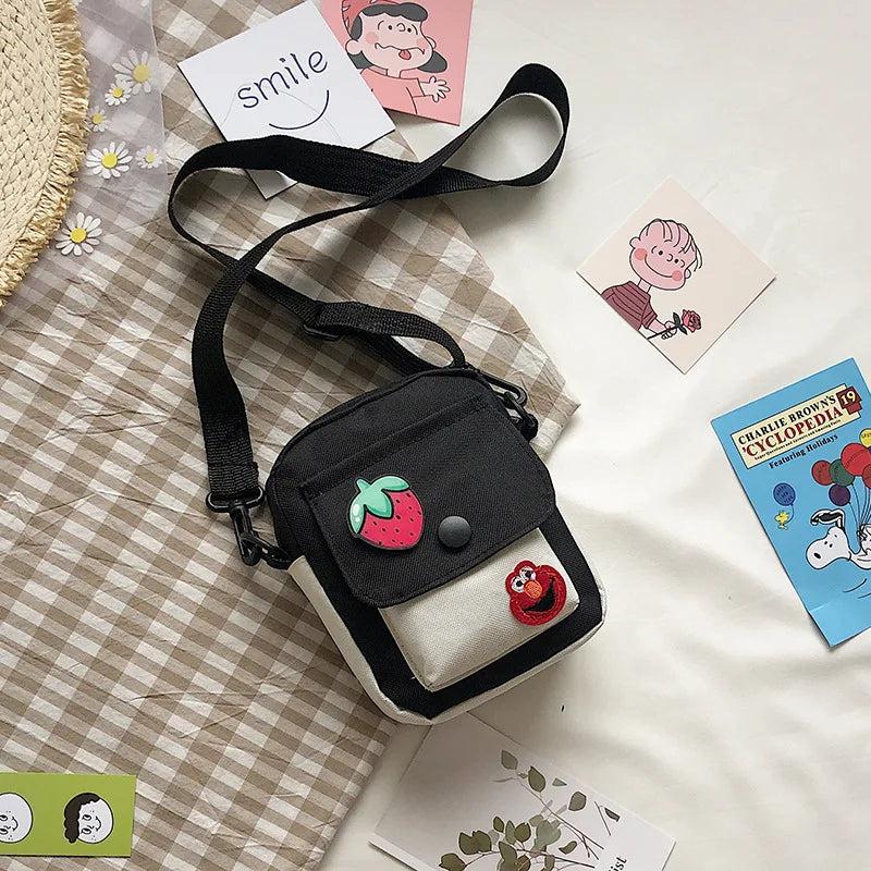 Canvas Small Square Handbag Shoulder Bag Letter Printed Crossbody Bag