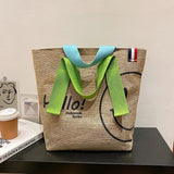 Large Capacity Tote Bag Handbags - Cotton/Linen Printed Casual Shopper