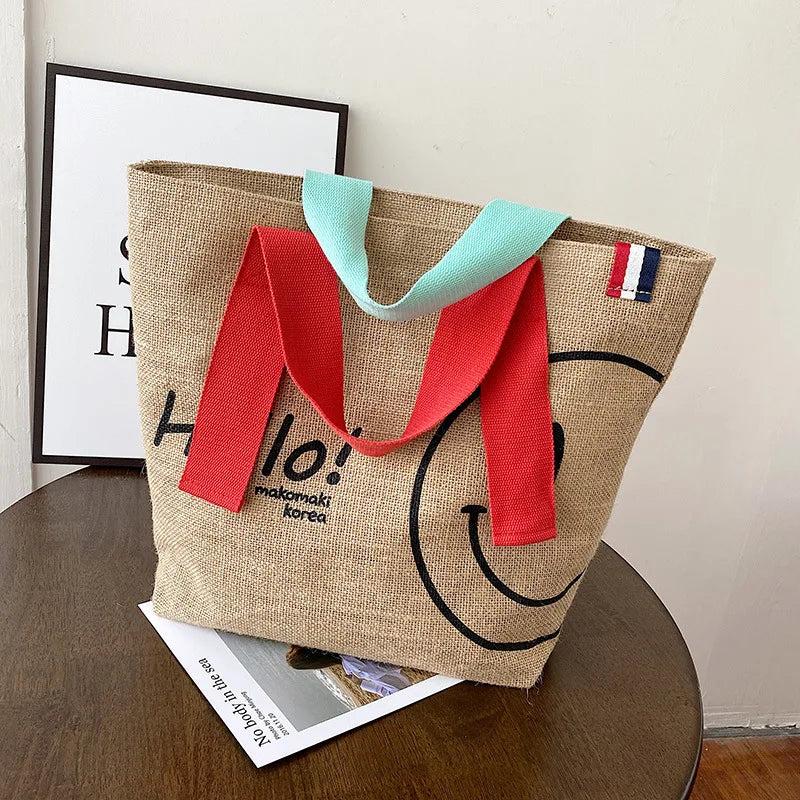 Large Capacity Tote Bag Handbags - Cotton/Linen Printed Casual Shopper