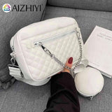 Leather Shoulder Bag Rhombus Pattern Crossbody Handbag