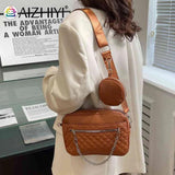 Leather Shoulder Bag Rhombus Pattern Crossbody Handbag