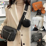 Leather Shoulder Bag Rhombus Pattern Crossbody Handbag