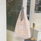 Soft Plush Shoulder Bag Waffle Plaid Portable Handbag